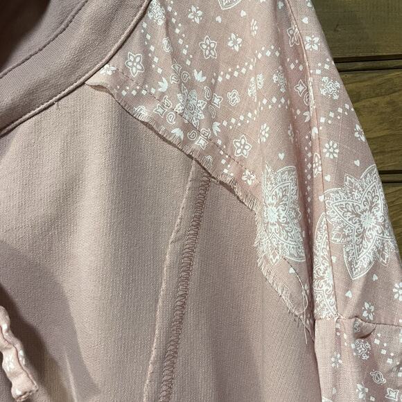 UMGEE French Terry Bandana Hoodie Women’s Size L Mixed Print Raw Seams Loose Fit - Picture 4 of 12